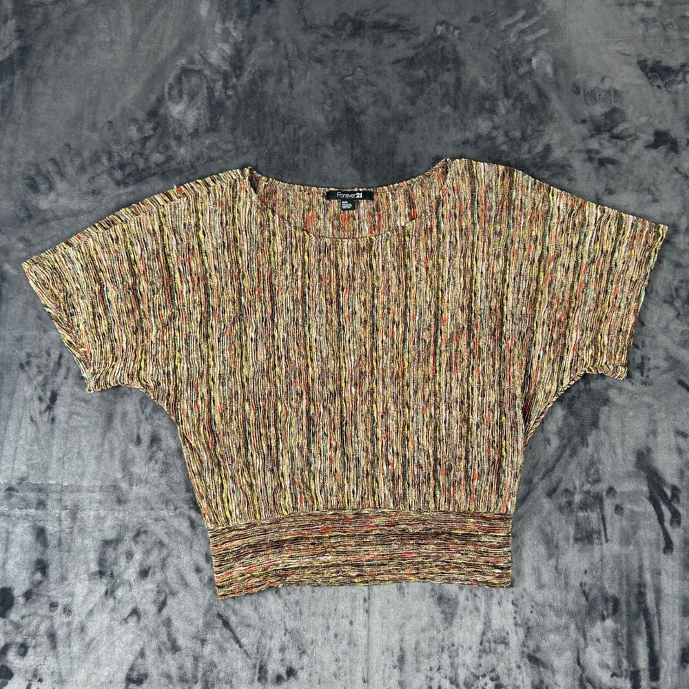 Forever 21 Y2K Knit Top Womens Medium Multi Space Dye Dolman Banded Hem 3701